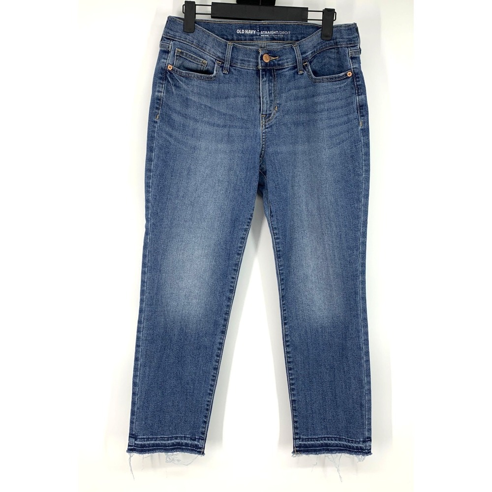 Old Navy Jeans Mid Rise Straight Leg Raw Hem Crop Womens Size 6 Regular